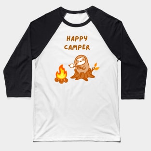 Happy Camper Bonfire Sloth Baseball T-Shirt